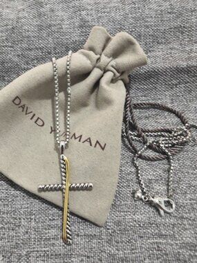 David Yurman Two-Tone Cross Pendant Necklace in Silver & Gold